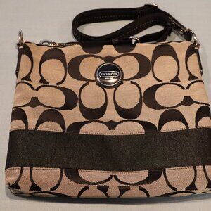 Coach Signature Stripe File Crossbody Zip Shoulder Bag F19220 Black